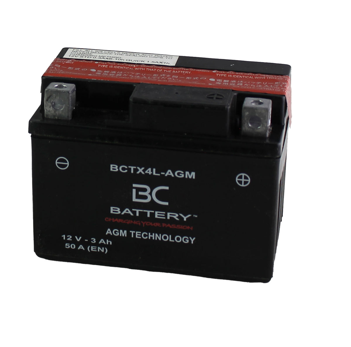 BCTX4L-AGM| Batteria Moto AGM,YTX4L-BS, 12V, 3 Ah, CCA: 50Amp, 113x70x85mm