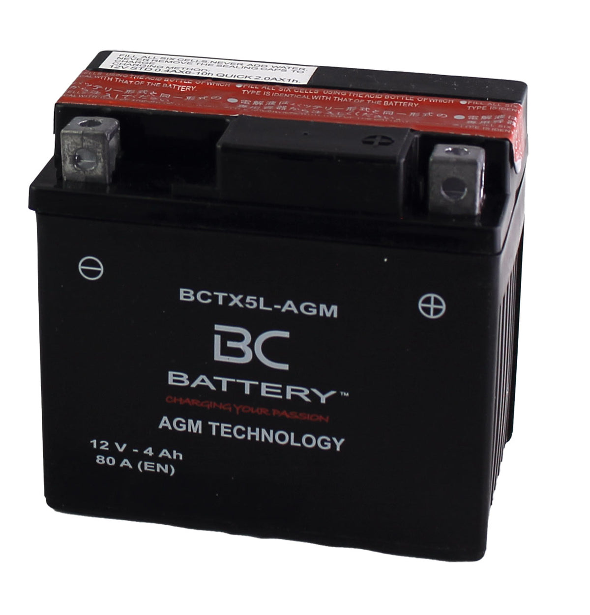 BCTX5L-AGM| Batteria Moto AGM,YTX5L-BS, 12V, 4Ah, CCA:80 Amp, 113x70x105mm