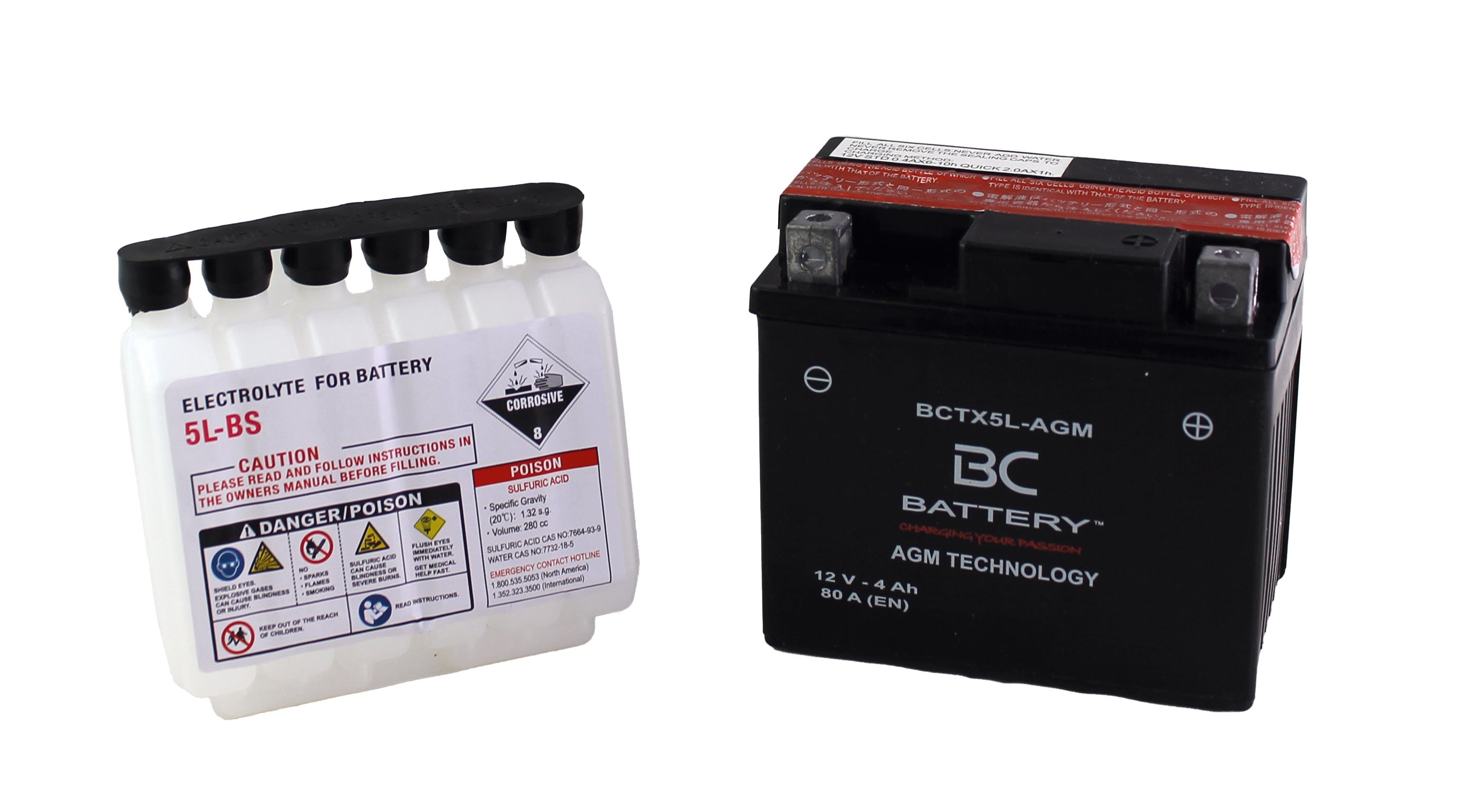 BCTX5L-AGM| Batteria Moto AGM,YTX5L-BS, 12V, 4Ah, CCA:80 Amp, 113x70x105mm