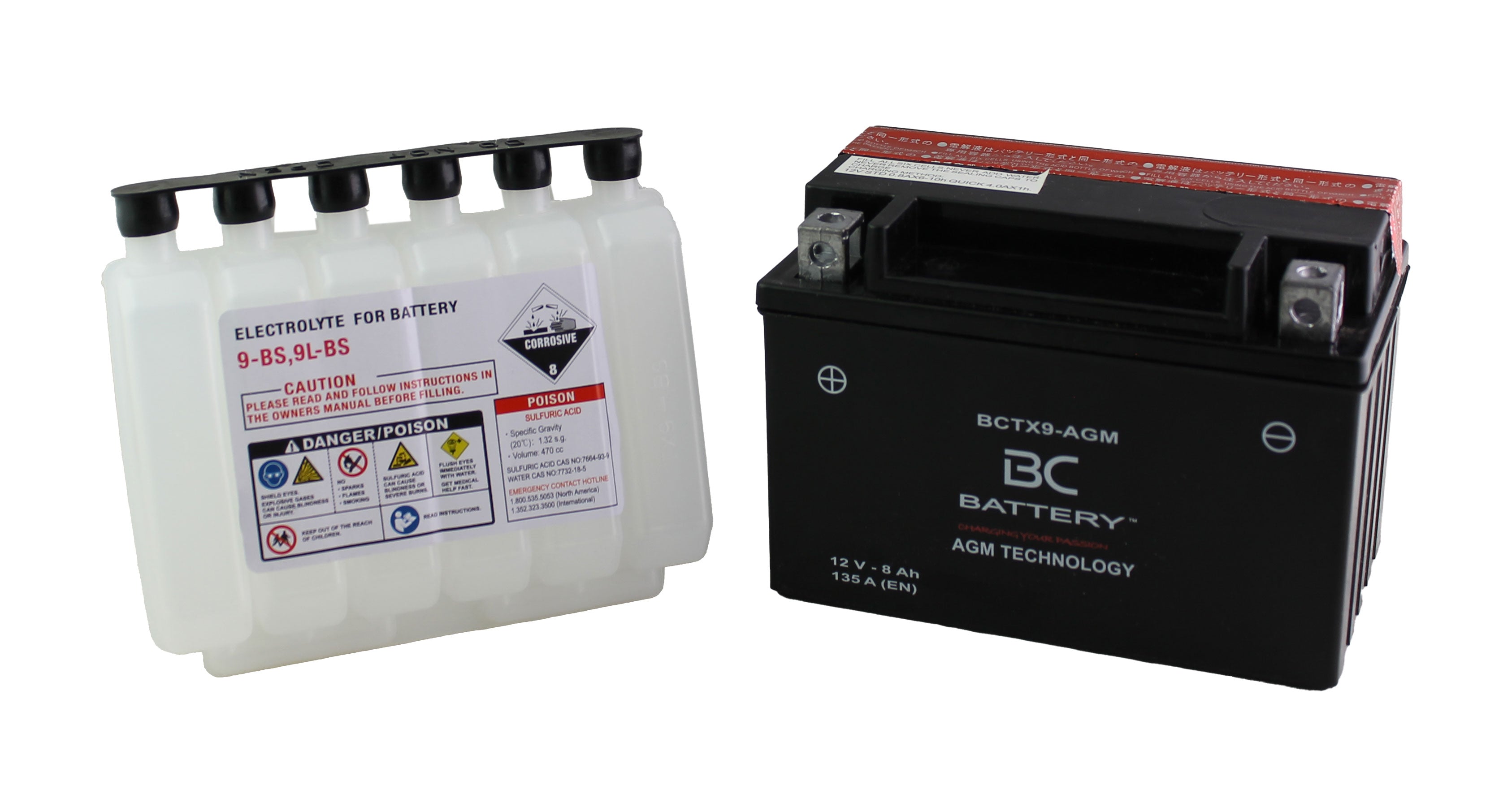 BCTX9-AGM| Batteria Moto al AGM,YTX9-BS, 12V, 8Ah, CCA:135Amp,150x87x105mm
