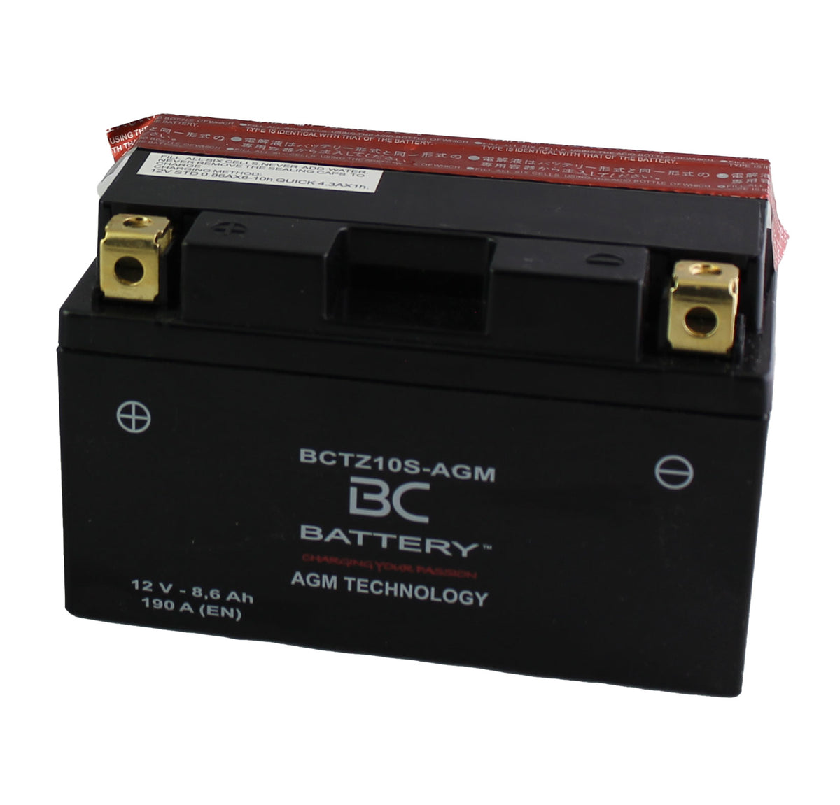 BCTZ10S-AGM| Batteria Moto al AGM,YTZ10S, 12V, 8,6 Ah, CCA:190Amp,150x87x93mm
