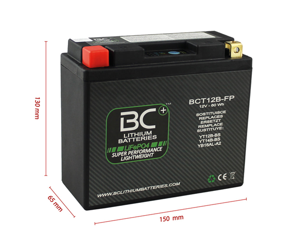 BC Lithium Batteries BCT12B-FP Batteria Moto Litio LiFePO4, 1,1 kg, 12V, YT12B-BS / YT14B-BS / YB16AL-A2/ YT12A-BS - BC Battery Italian Official Website